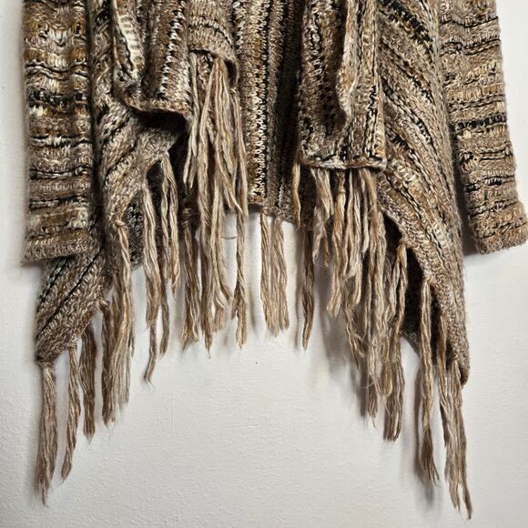 Altar'd State Wool Blend Marled Knit Open Front Cardigan Size M Brown Fringe - Picture 6 of 11
